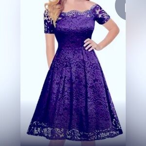 MISSMAY Vintage Floral Lace Boat Neck Short Sleeve Swing Dress M (8-10) NWT